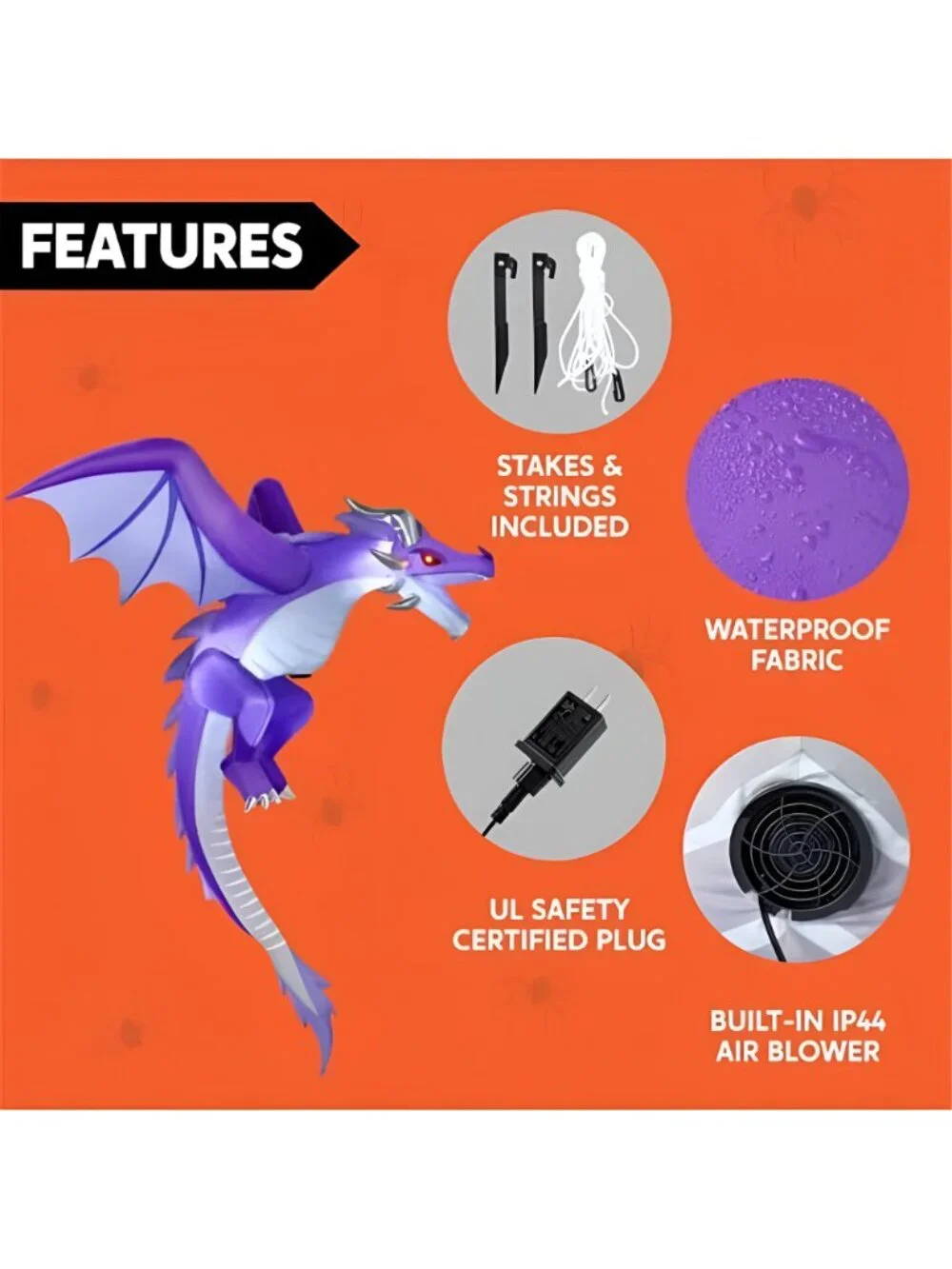 5FT Tall Halloween Inflatable Flying Purple Dragon Decoration with